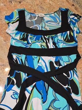 Taboo Turquoise, Blue & Black Wave-Print Dress